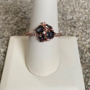 Rainbow Topaz Rose Gold Plated Ring - Size 10